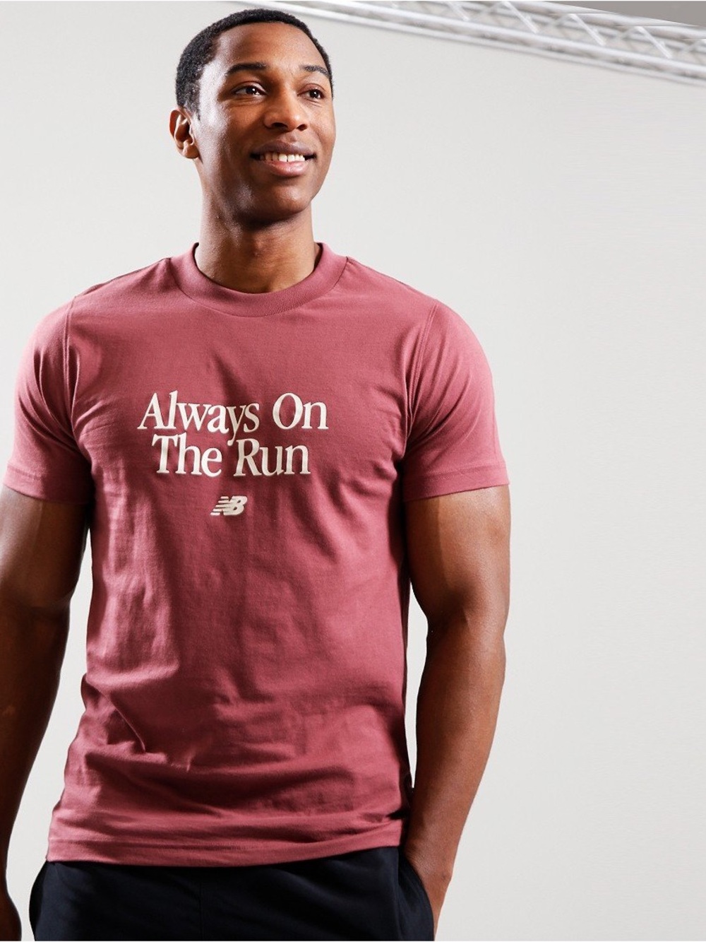 New Balance Men’s Burgundy Cream Sports Essential Run Slogan Short Sleeve Tee - Picture 11 of 15